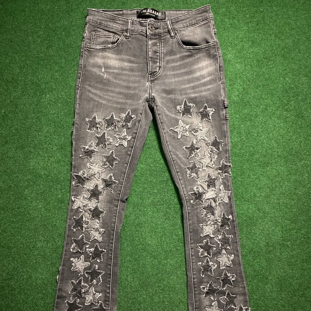 Men’s Valabasas Star Patch Skinny Boot-Cut Jeans Light-Wash 32